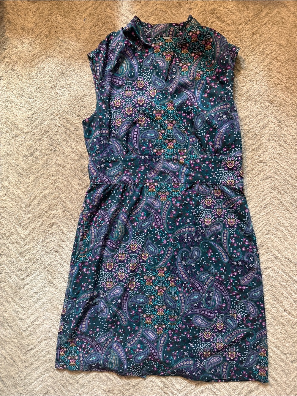 Athleta Sleeveless Teal and Purple Paisley Mini Dress